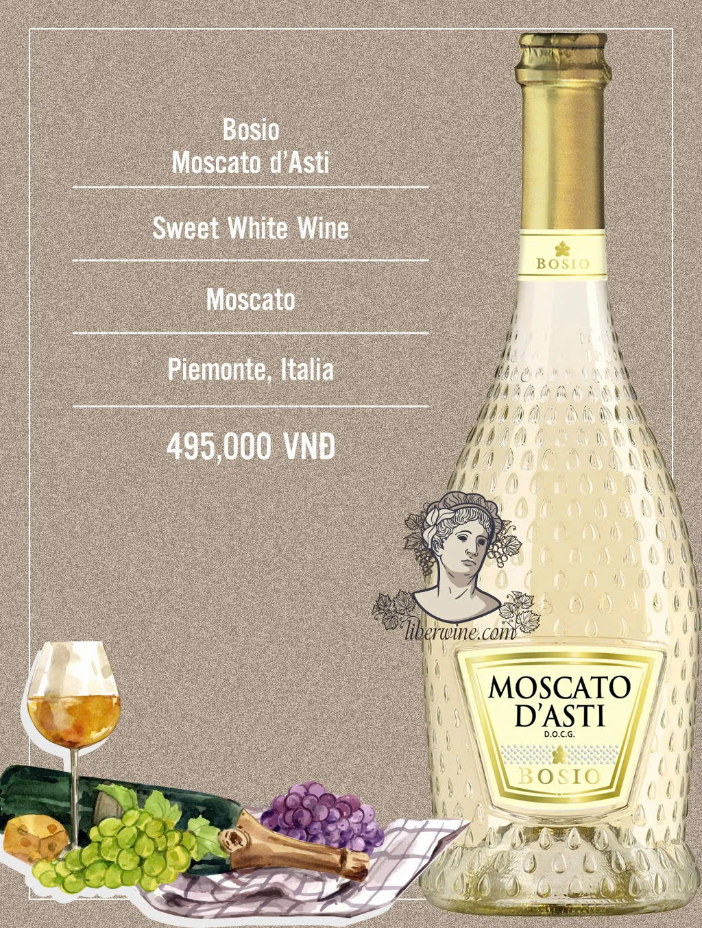 Vang bán sủi ngọt Bosio Moscato d’Asti